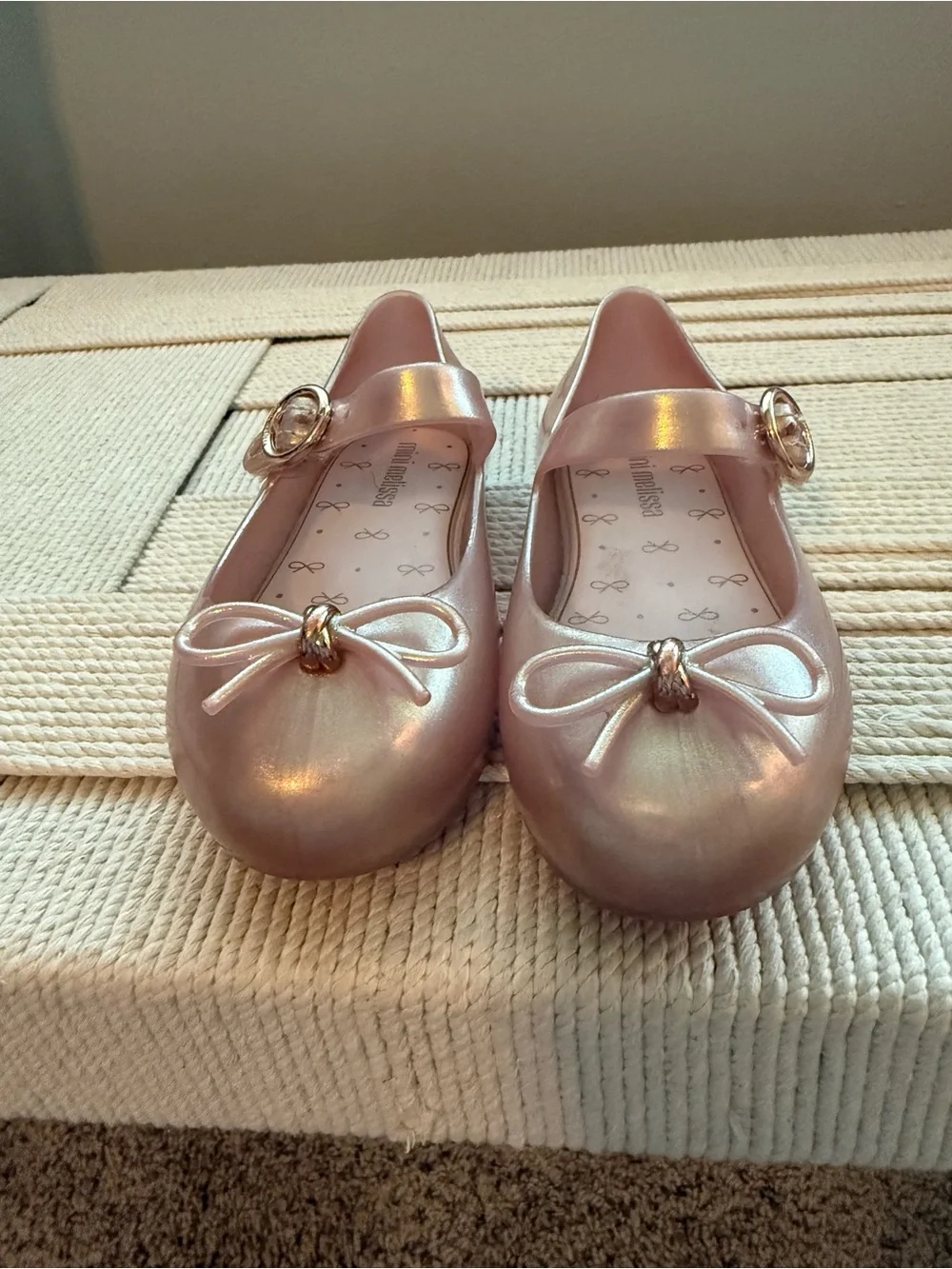 Mini Melissa Pearlized Pink Mary Jane Flats with Bow